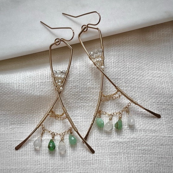 Hushwink Jewelry - Gold Filled Bohemian Layered Gemstone Drop Earrings